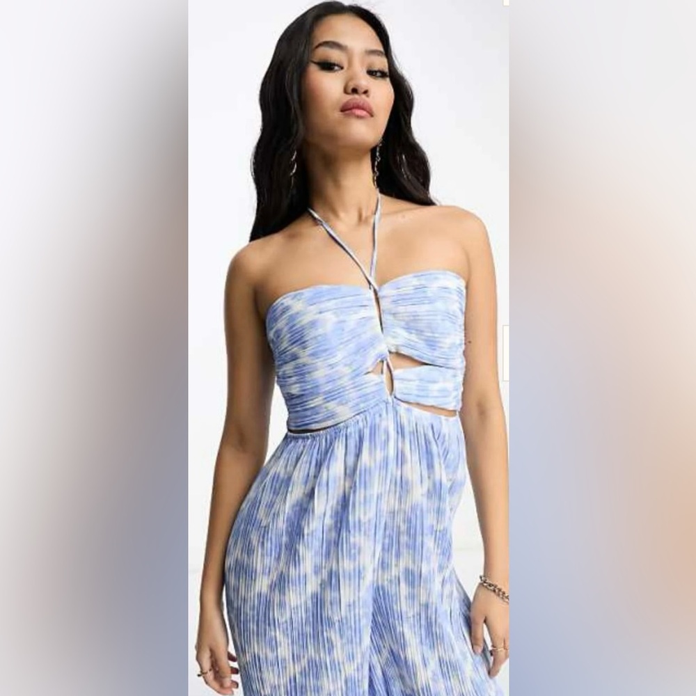 Bardot Sky Blue Patterned Halter Jumpsuit - Picture 2 of 5